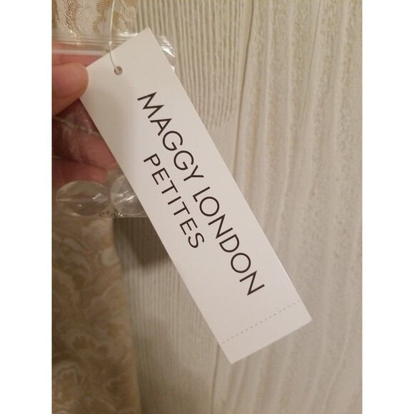 Nordstrom Maggy London Petites Size 6P Gold Beige Floral Pattern Beaded Dress - Picture 6 of 11